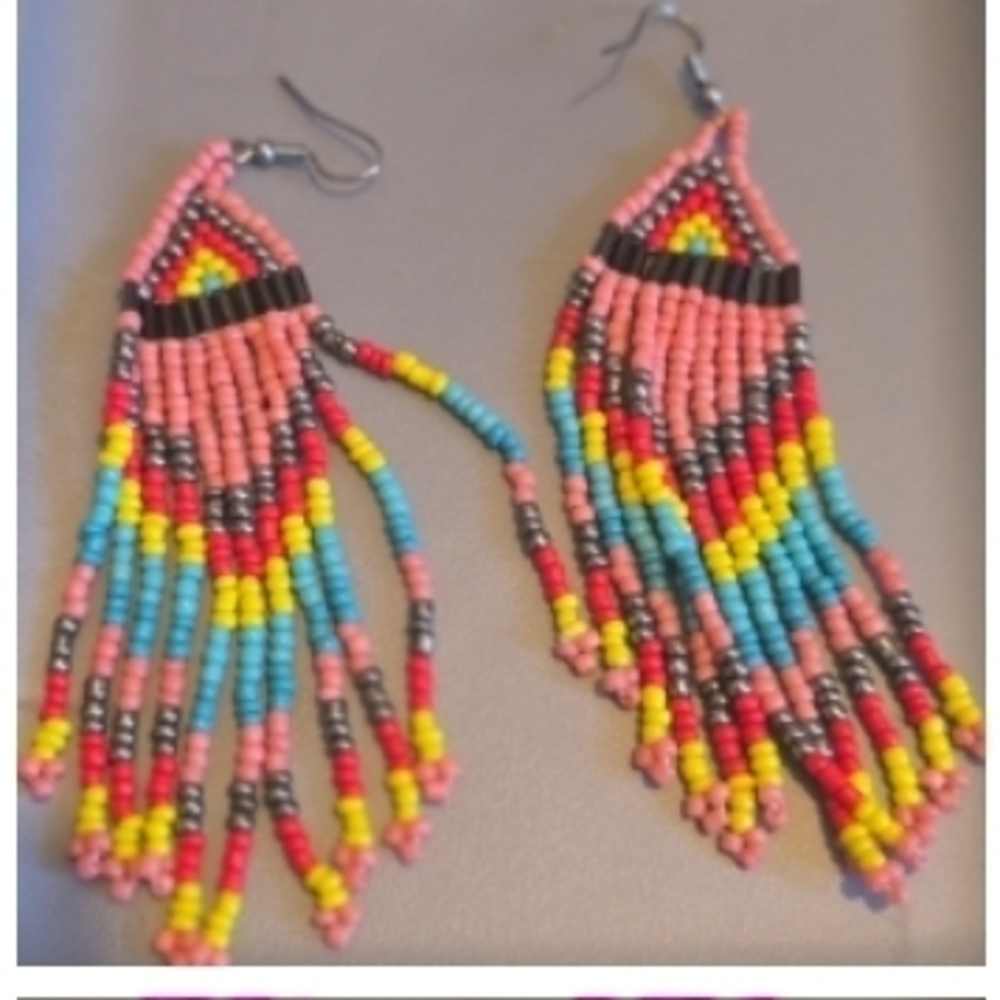 Vibrant Multicolor Beaded Fringe Earrings
